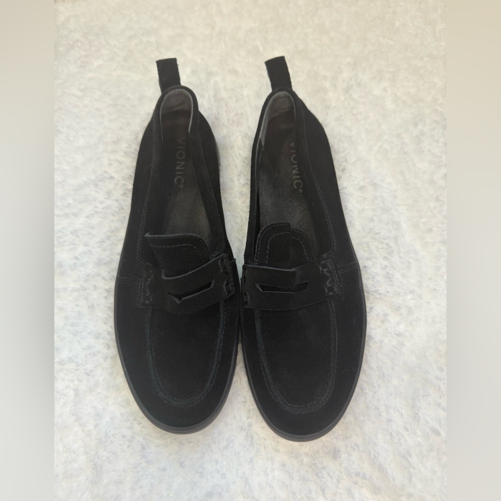 Vionic Black Suede Penny Loafers